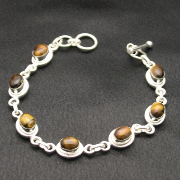 New Sterling Silver Tigers Eye Gemstone Bracelet